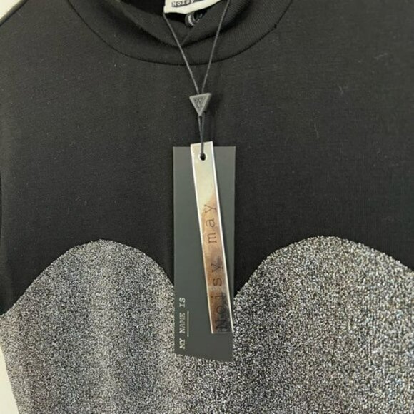 NWT Noisy May Finity Short Dress Metallic Silver & Black Fitted Short Sleeves S - Picture 8 of 14